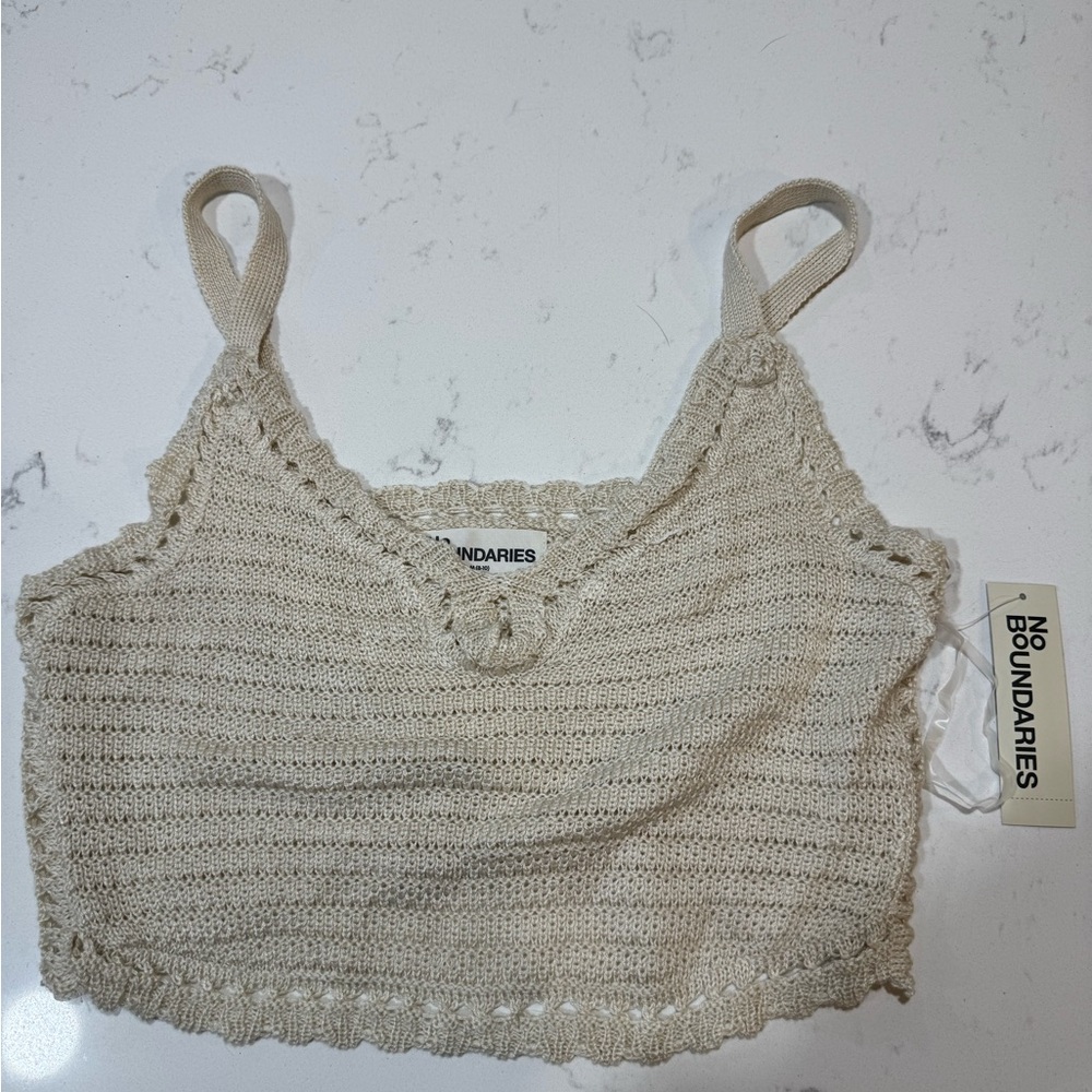 No Boundaries Beige Crochet Tank Top
